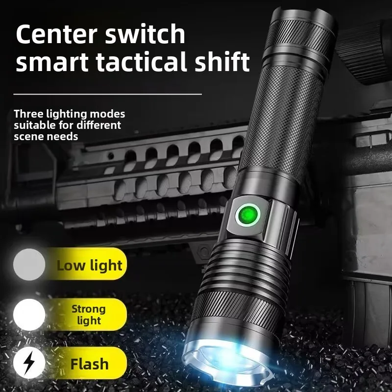 High-Power White Laser Tactical Flashlight - Ultra-Bright Aluminum Alloy, Zoomable, Type-C Rechargeable with Large Capacity