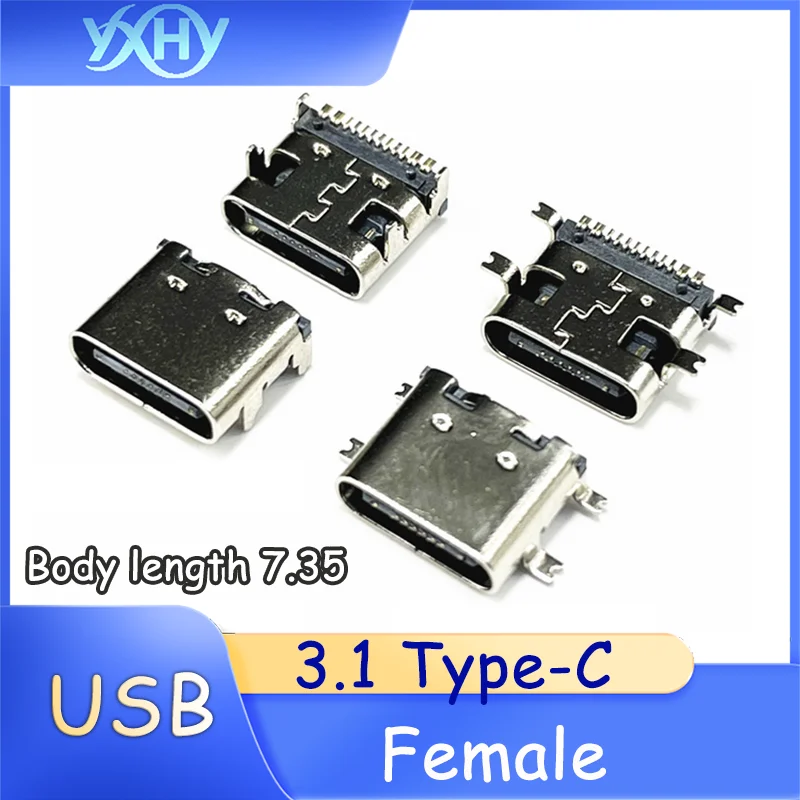 USB Type-C 3.1 Female Connector 16Pin SMD Surface Mount Four-Legged Non-Elastic USB Female Socket Wireless Fast Charging Interfa
