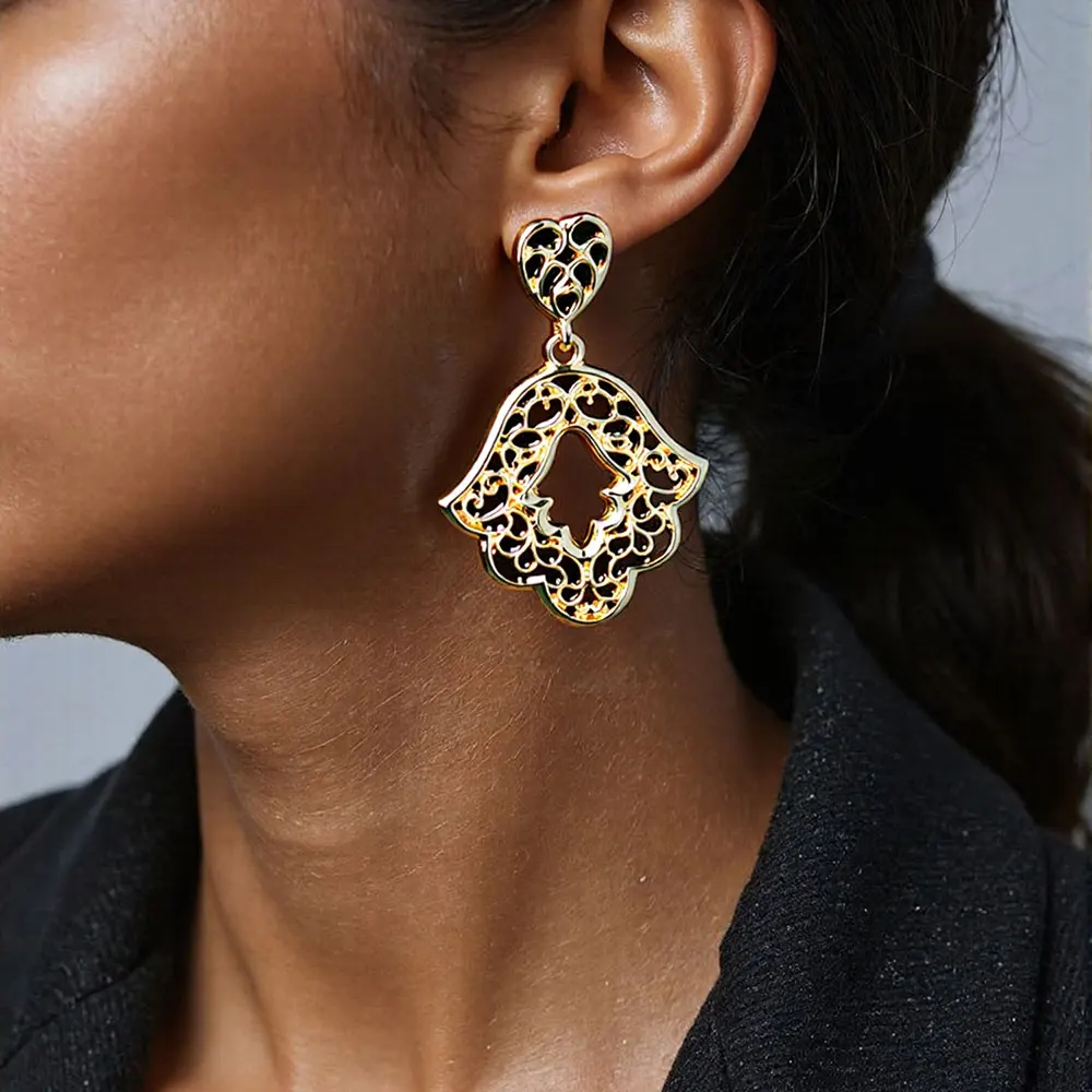 Goldfarbener arabischer marokkanischer Ohrring, hohles muslimisches Muster, Algerien, Braut-Ohrring, Hochzeitsschmuck, traditionelles Festival-Bijoux