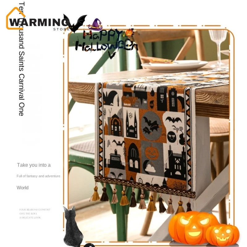 

Warming Halloween Table Flag Decoration Dining Table Strip Cloth Atmosphere Coffee Table Household Cabinet Cover Towel 2024 New