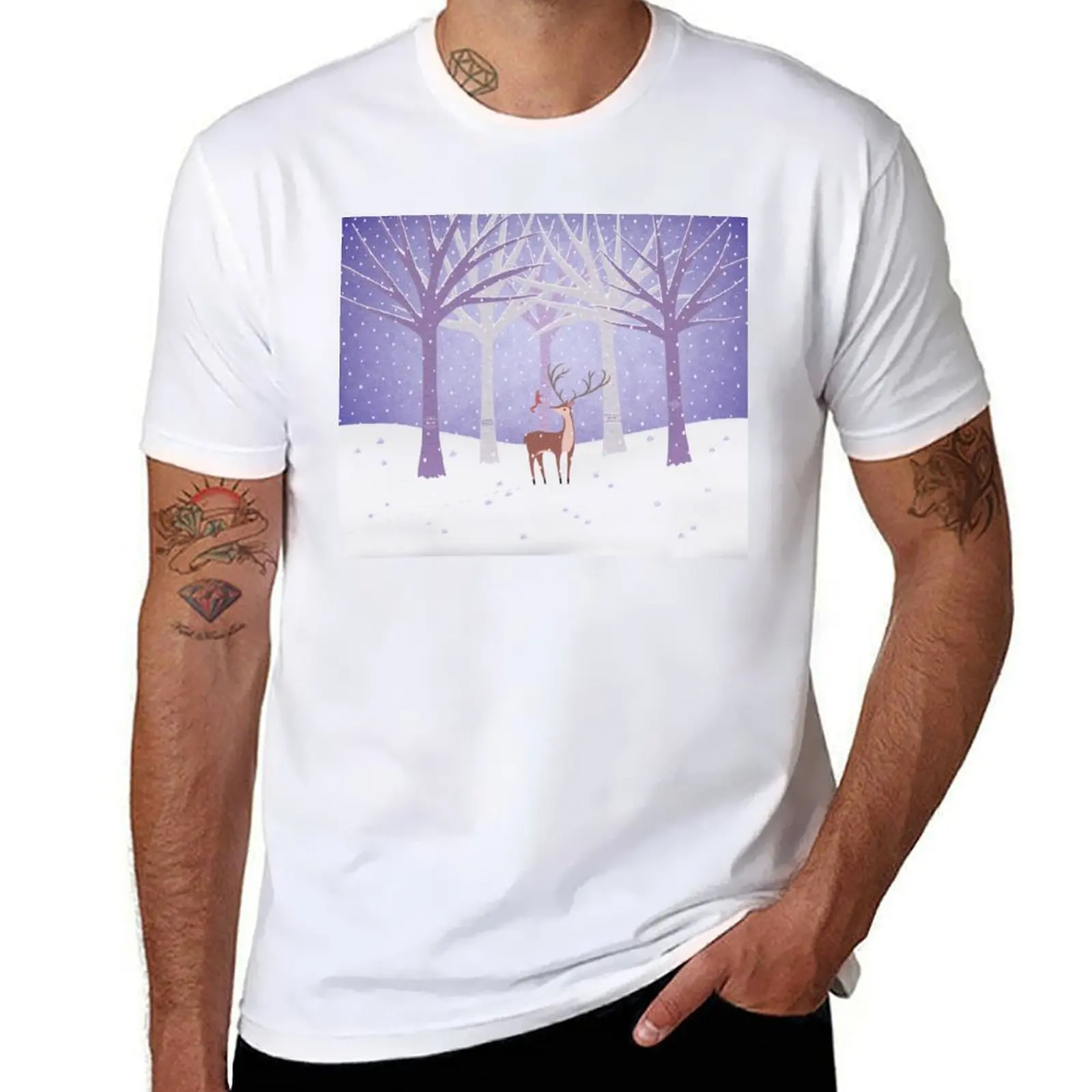 

Deer - Squirrel - Winter - Snow Forest T-Shirt cotton t shirts high quality t shirt man luxury T-Shirt