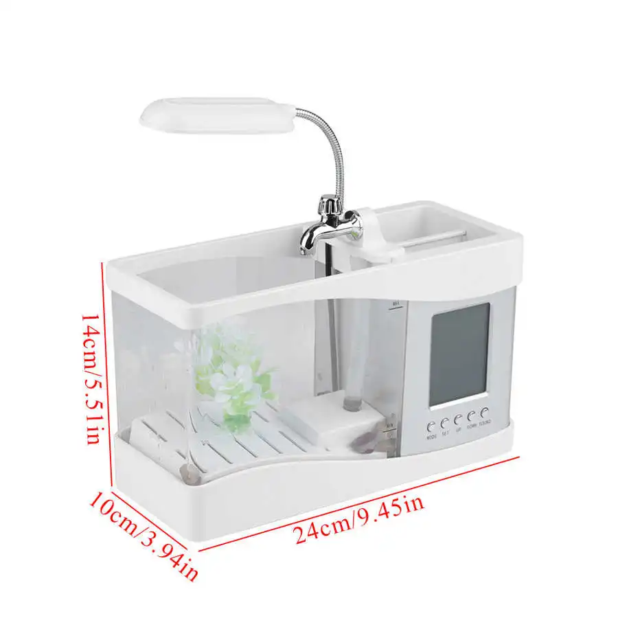 USB Rechargeable Mini Desktop Aquarium with LED & LCD Clock - Image 5