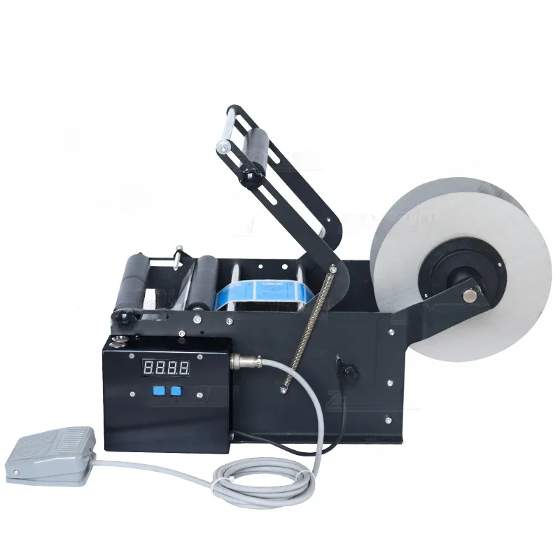 

In Stock Electric Pedal Labeling Machine 160mm Sticker Label Round Juice Glass Plastic Bottle Small Equipment Labeler ZS-TB16P