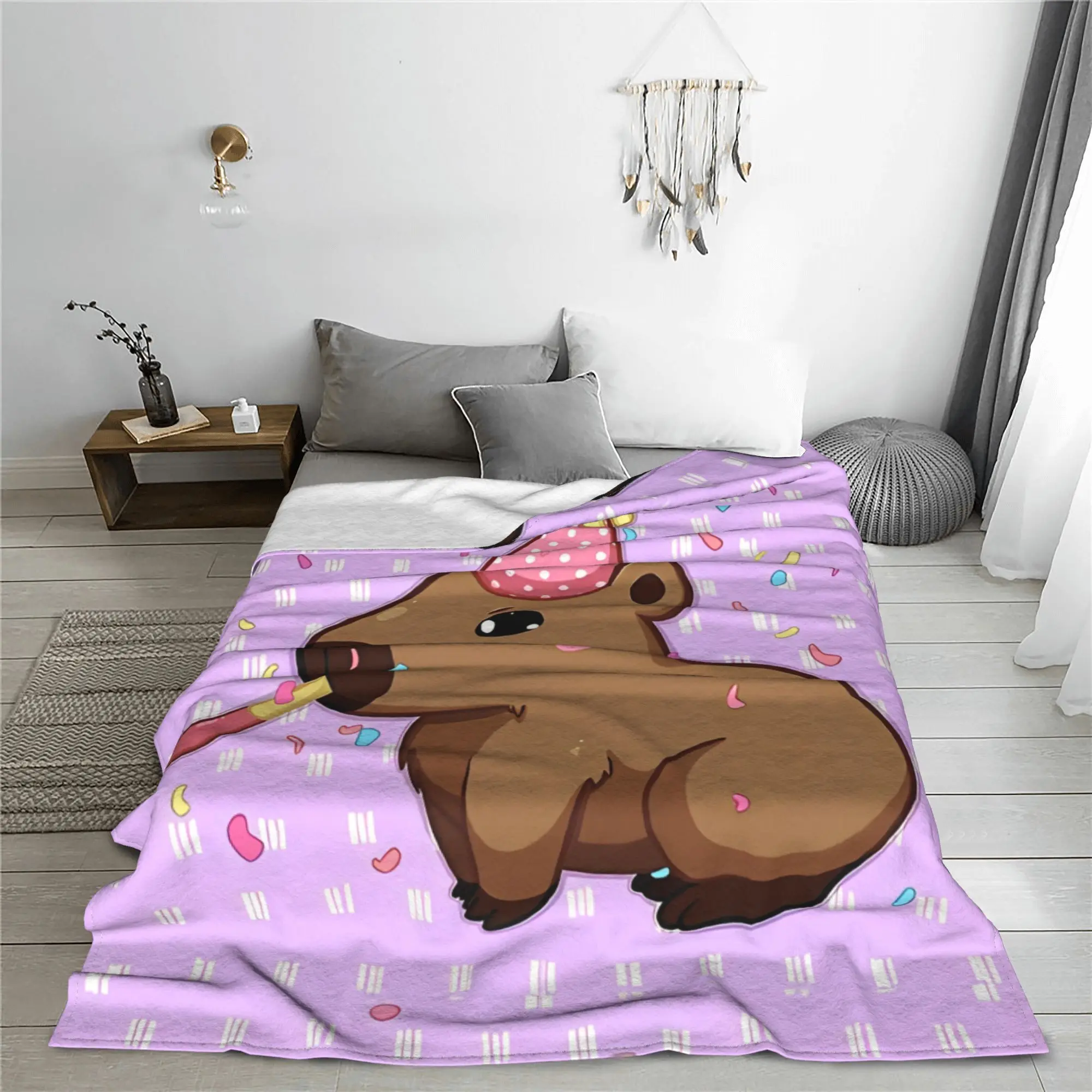 Cute Capybara Capibara Animal Blanket Flannel Printed  Breathable Lightweight Thin Throw Blanket for Bedding Office Bedspread