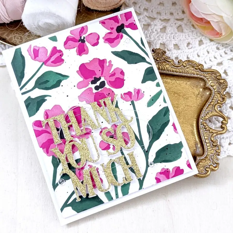 July 2025 New Elegant Edges: In Full Bloom Die Mat Stack: Thank You so Much Collection Wishes Sentiments Stamps DIY Scrapbooking