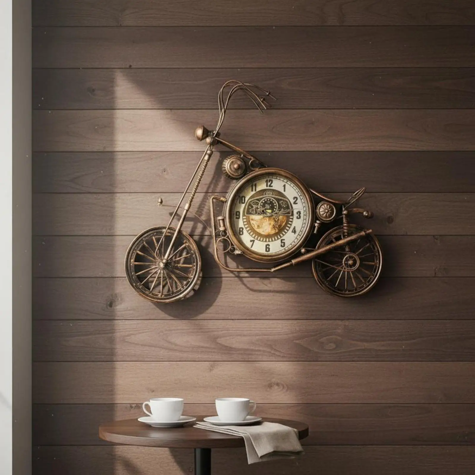 Distressed Iron Motorcycle Wall Clock Hanging Decor for Kitchen Living Room Vintage Metal Art Piece Unique Wall Clock Motorcycle