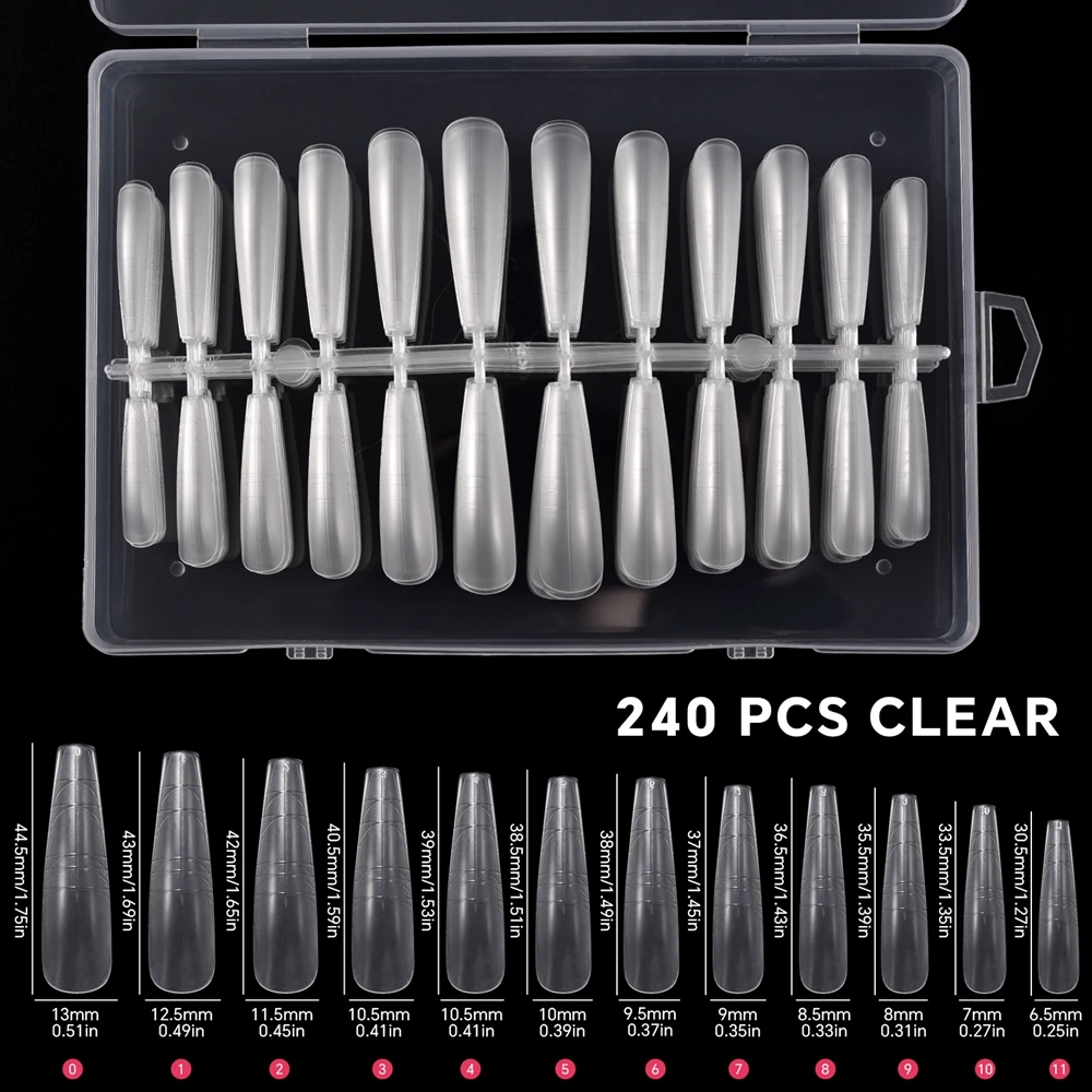 240Pcs Coffin Stiletto Nail Tips With Guiding Line Full Cover Matte Soft Gel Tips For Extension Multifunctional Press On Nails