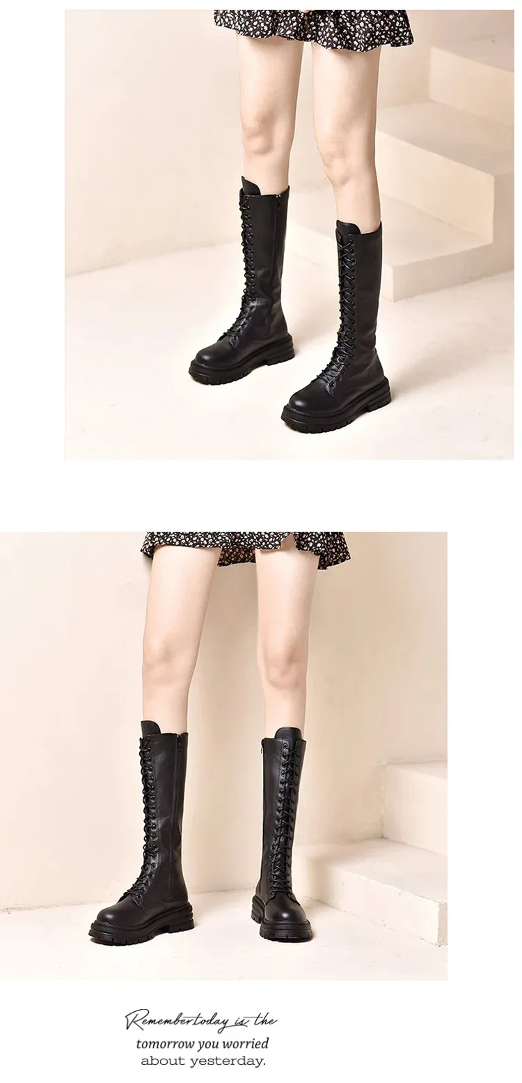 Damen Ritterstiefel Plateau Chunky Schuhe Mode Kniehohe Stiefel Elegant 2025 Winter Neue Marke Schnürschuhe Gladiator Botas – Detail 20