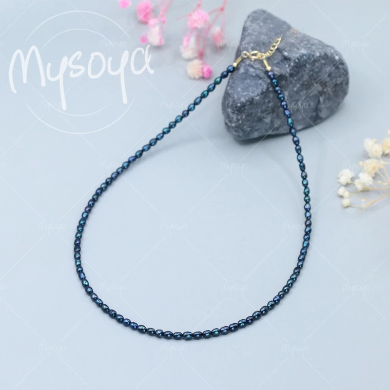 

MYSOYA 2-3mm Black Black Rice Freshwater Pearl Necklace, Suitable for Party Birthday/ Wedding/ Mother's Day Gift A0445