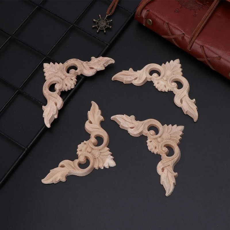 4pcs Handmade Carving Appliques Corner Onlay Applique for Furniture Enhancement and Artistic Crafts