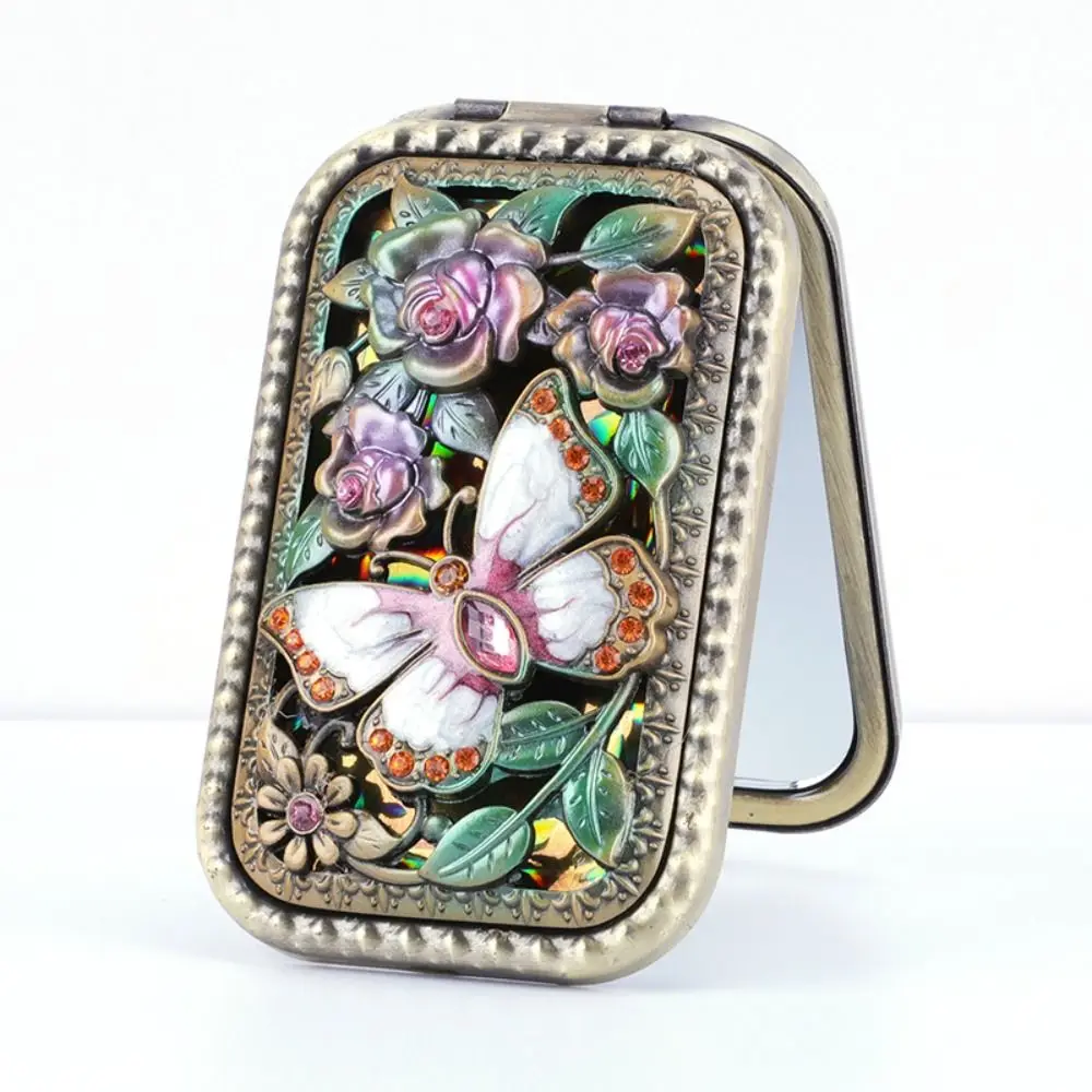 

Винтажное зеркало для макияжа в европейском стиле, квадратное компактное карманное зеркало с павлином, металлическое косметическое складное зеркало с замком для путешествий