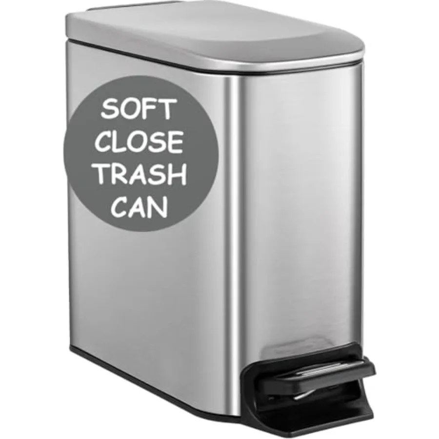 

Soft Close, Slim Trash Can 6 L/ 1.6 Gallon with Anti - Bag Slip Liner and Lid, Use as Mini Garbage Basket, Slim Dust Bin, or De