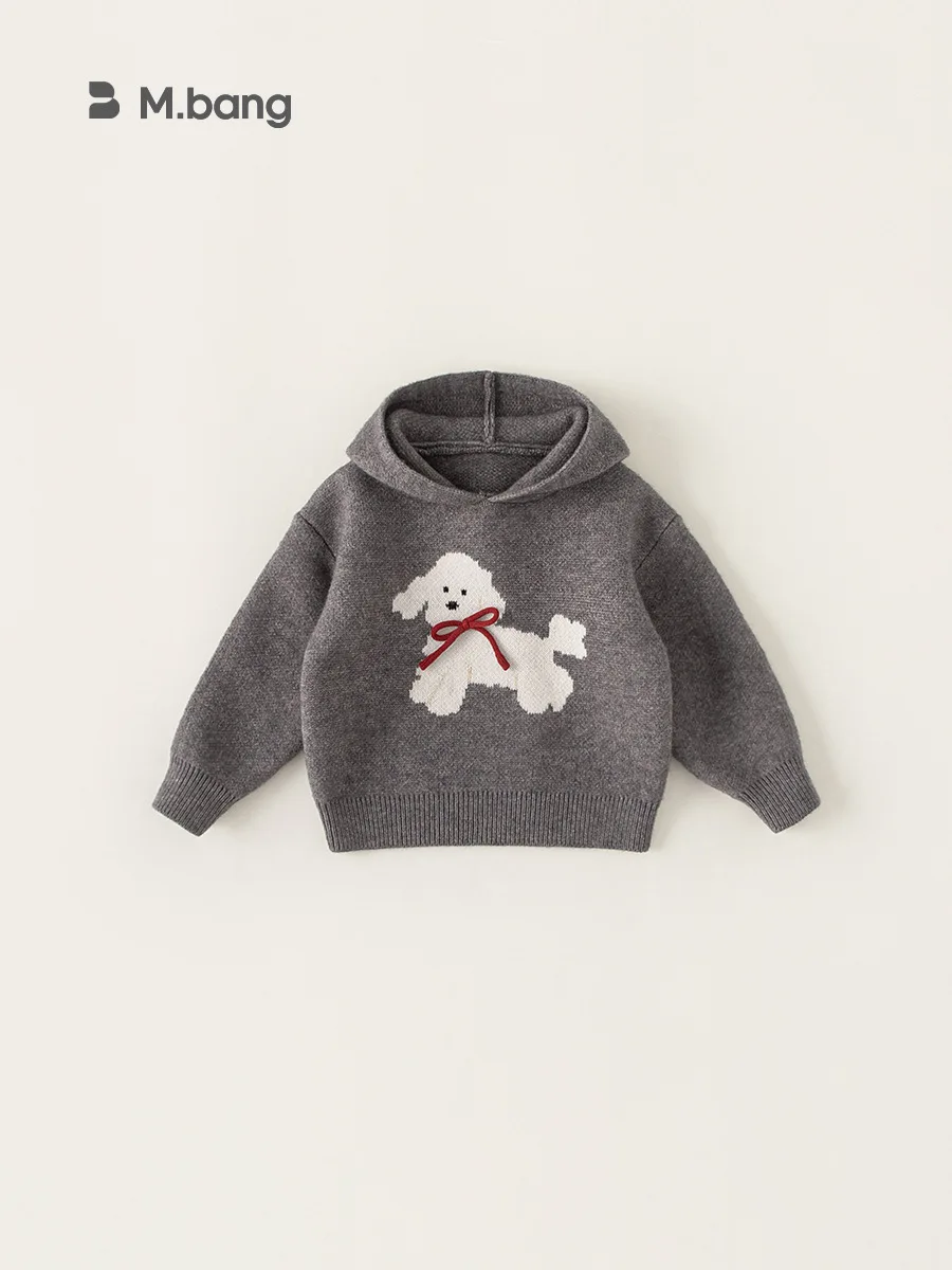 

New children's hooded coat pullover sweater for boys/girls Children's chic cartoon embroidered puppy sweater