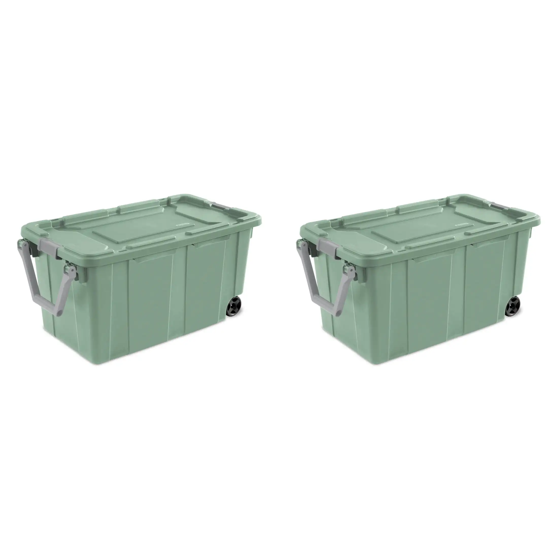 40 Gallon Wheeled Industrial Tote Plastic Adult, Green Sage, Set of 2