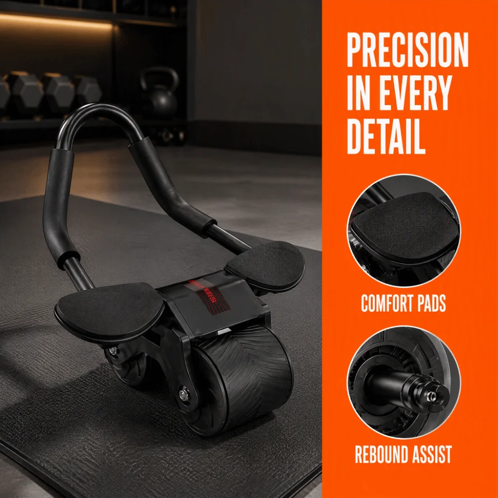 Steel ABS Automatic Rebound Ab Roller Wheel Knee Mat Elbow Support Core Trainer Portable 2-Wheel Fitness Equipment Home Gym