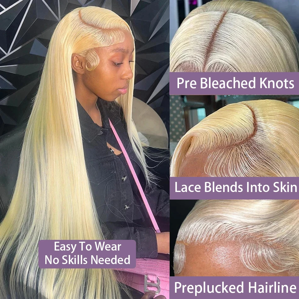 Pre Cut Lace No Glue 13x4 Lace Front Human Hair Wig Lace Blends Into Skin Honey Blonde 613 Easy To Wear No Skills Needed