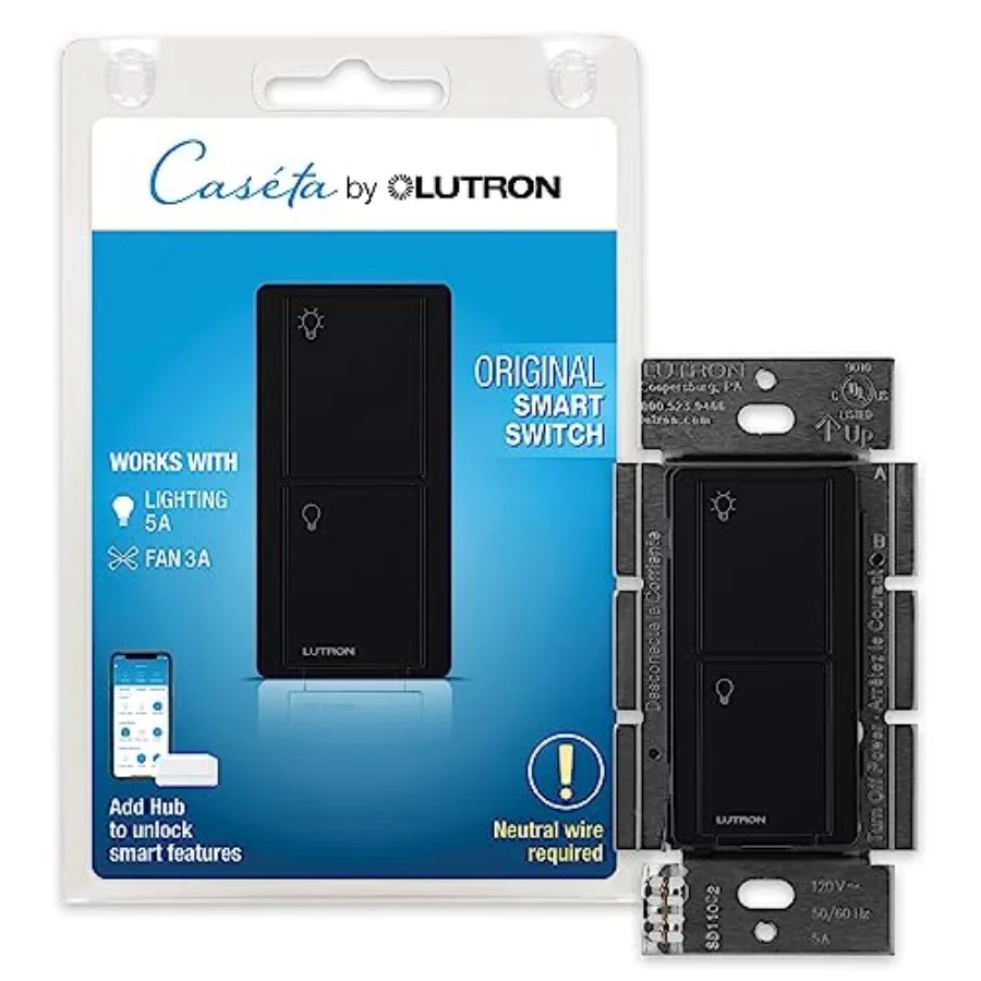 

Caseta Original Smart Light Switch Smart Hub Required , for Home, LED Lights, and Fans, 6 Amp, Single-Pole/3-Way, Neutral Requi