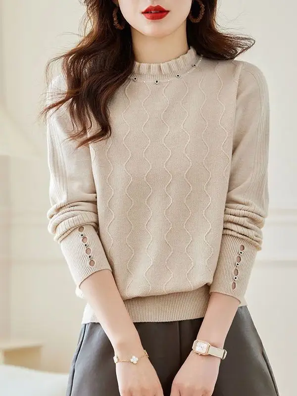 

Red Knitted Base irt f High Collar Earlet Casual Sle Soft Modal Fabric Long Sve Women's Sweater for New Year Celebr...