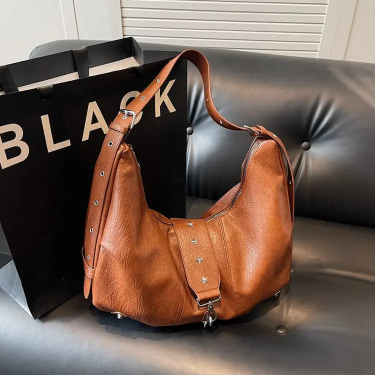 

2025 Vintage Motorcycle Bag, Edgy Shoulder Purse for Women, Alternative Crossbody Bag, Niche Designer Tote, Retro Gothic Clutch