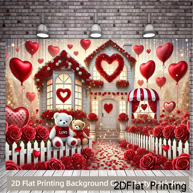 Grand Romantic Valentine Wall Tapestry Red Roses Heart Balloon Fairy Tale Cottage Decor for Living Room Bedroom Home Decoration