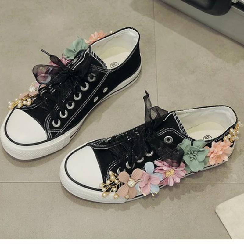 AJGS Spring Summer Canvas Shoes 2024 Spring Parent-child 3D Flower Girls Canvas Shoes Women Sneakers Lady Casual Shoes Single