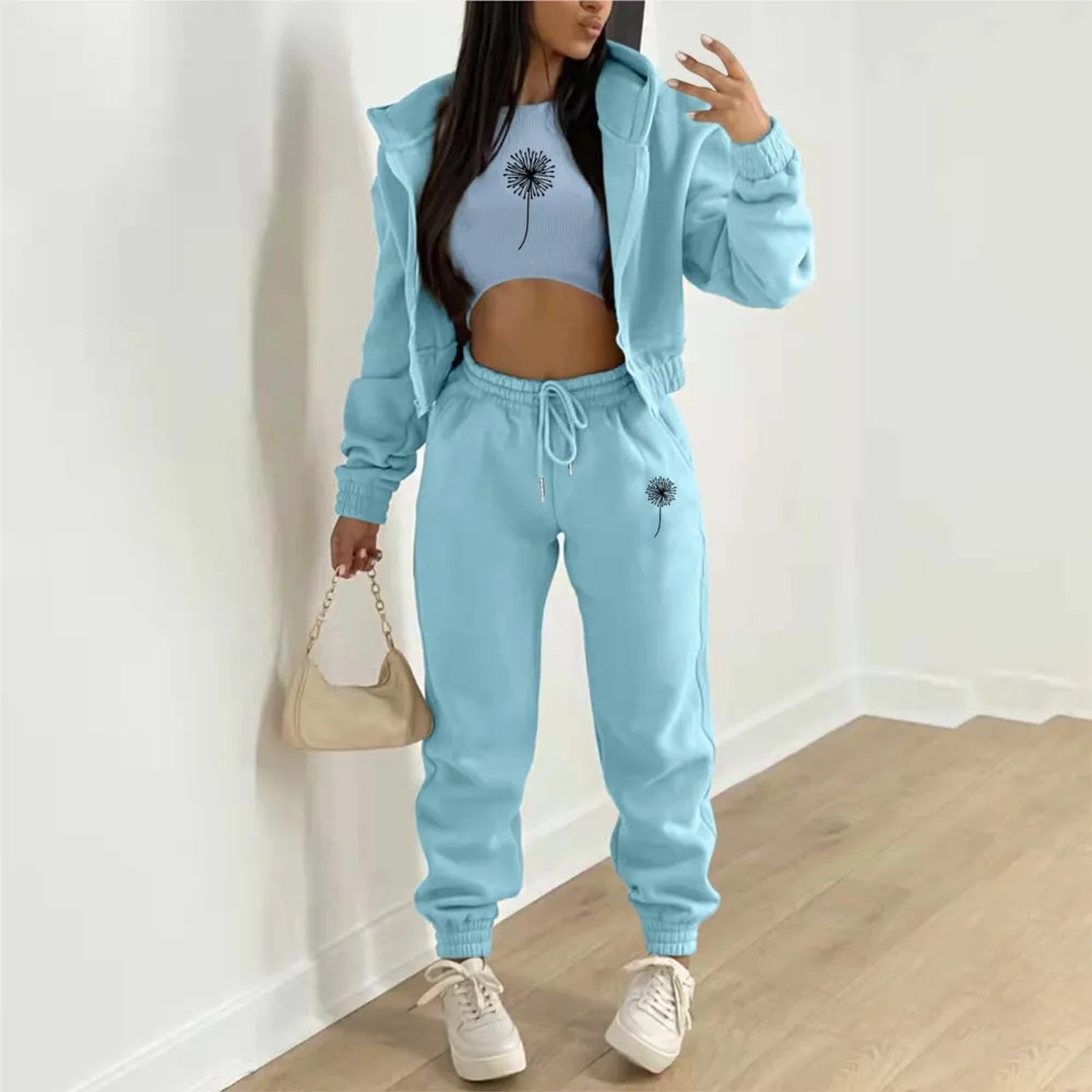 Autumn And Winter New Fleece Hoodie Letter Print Hooded Women\'s Suit Fashion Loose Casual Sports Pants Female 3 Piece Set 2024