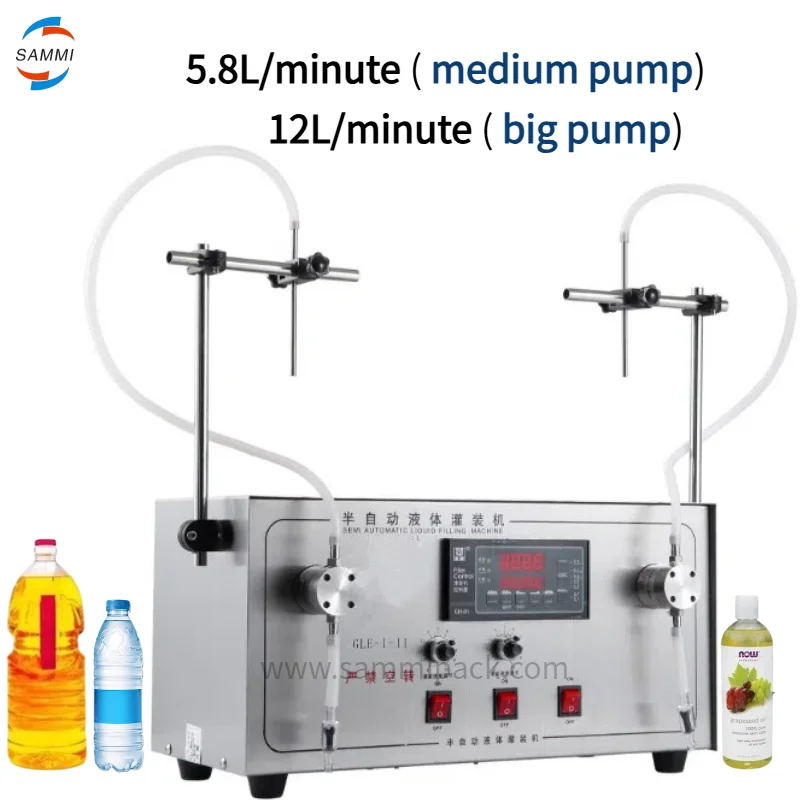 

Double Heads Gear Pump Liquid Bottling Machine Water Oil Juice Eliquid Semi-automatic Filling Machine Speed 5.8L/12L Minute