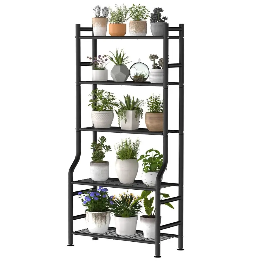 

Металлическая 5-ярусная подставка для растений для дома и улицы, высокая, для нескольких цветочных горшков, большая водонепроницаемая полка для растений для гостиной