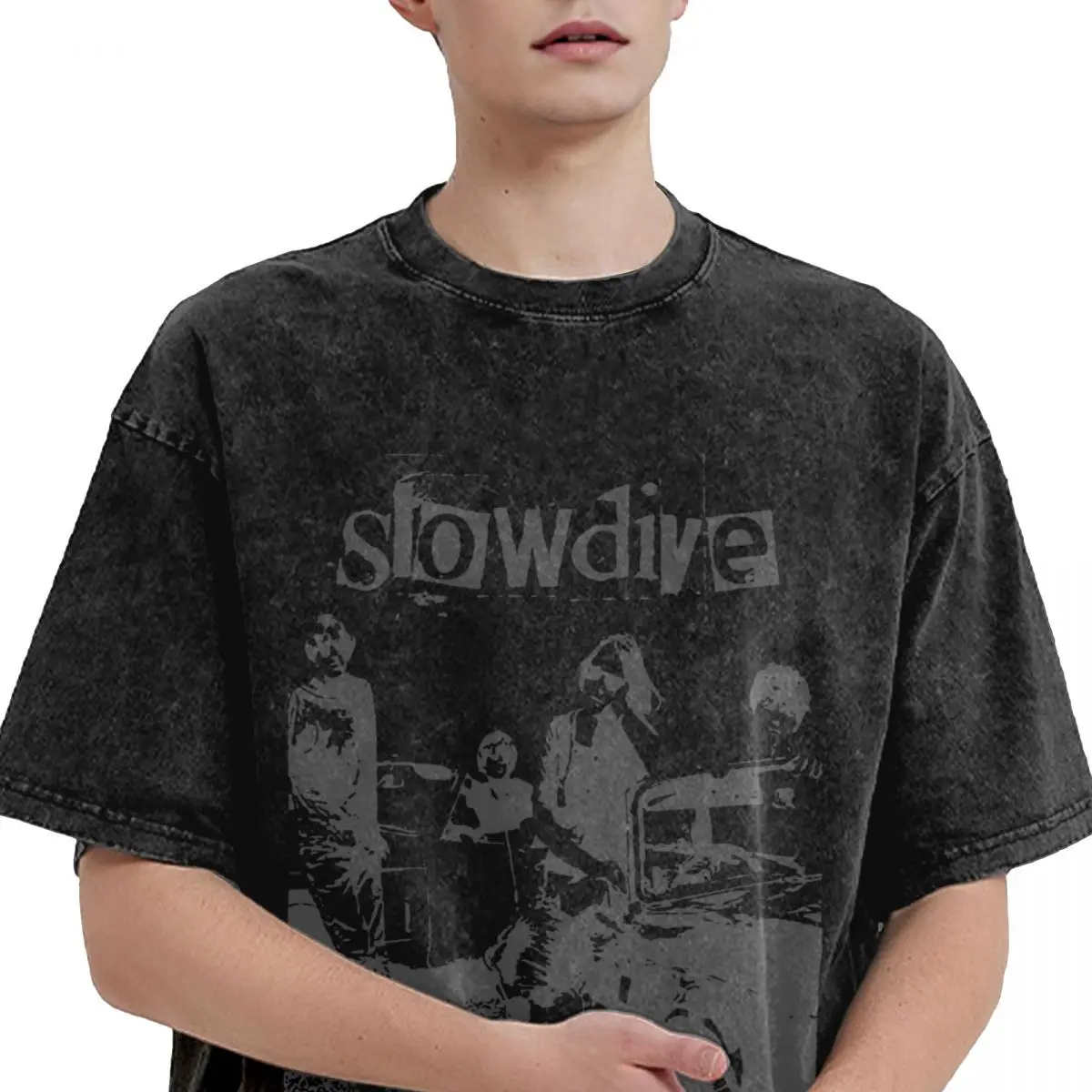 Slowdive Washed T Shirts Streetwear Hip Hop Vintage T-Shirts Music Tees Tops for Men Women Short Sleeve Harajuku Printed