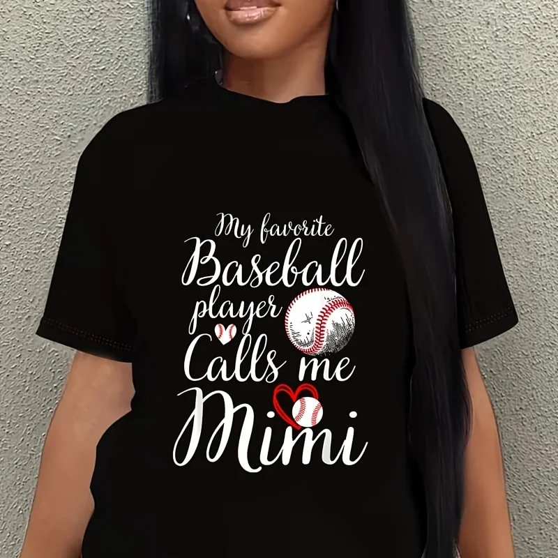 My Favorite Baseball Player Calls Me Mimi Cute Mimi Baseball Women's Plus Size T-Shirt 100% Cotton 220g