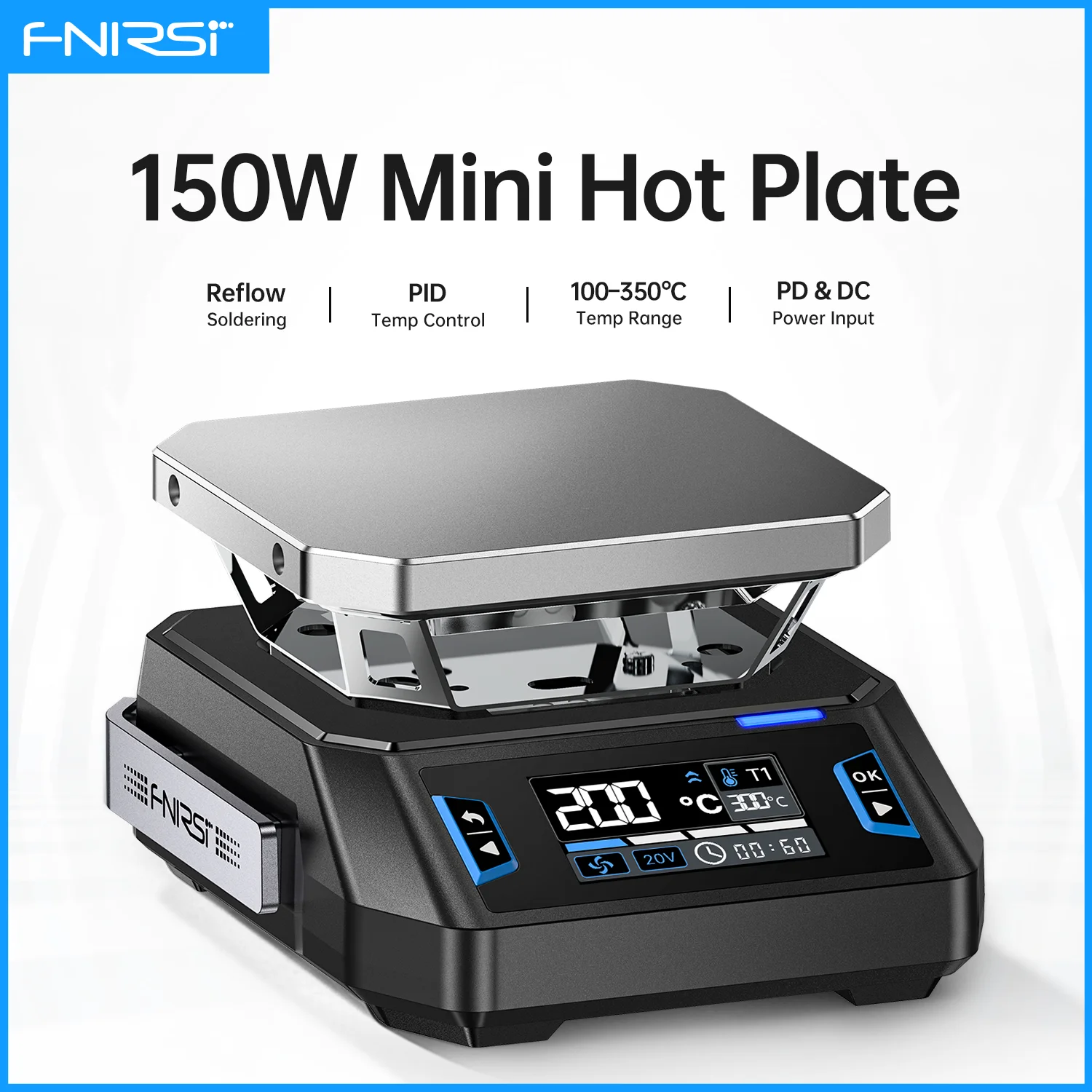 Plaque chauffante miniature FNIRSI HT-P1 150W PID à température constante 350 ℃   Plateforme chauffante pour le bricolage électronique et les circuits imprimés