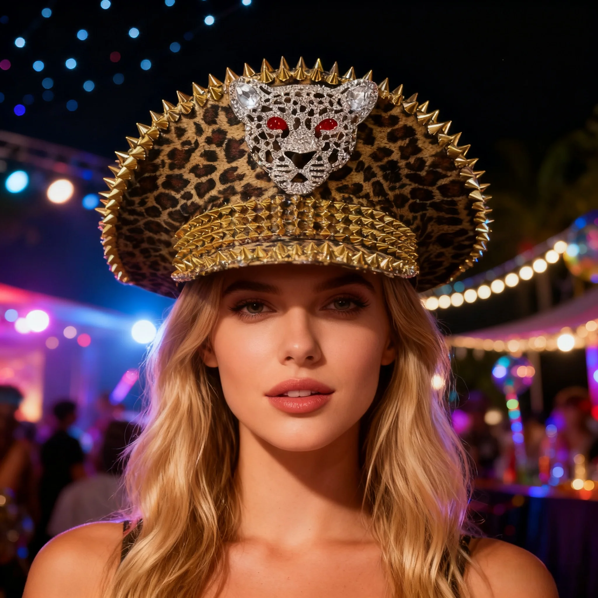 HongLuan Golden Leopard Steampunk Captain Hat Rhinestone for Burning Man Festival Woman, Military Accessories, Halloween Costume