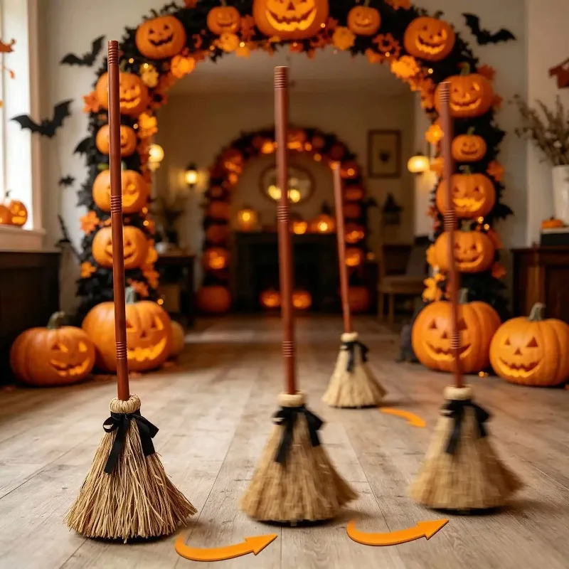 Electric Floating Witch Broom for Halloween, Ideal for Haunted House Displays, Backyard Parties, and Creepy Night Events.