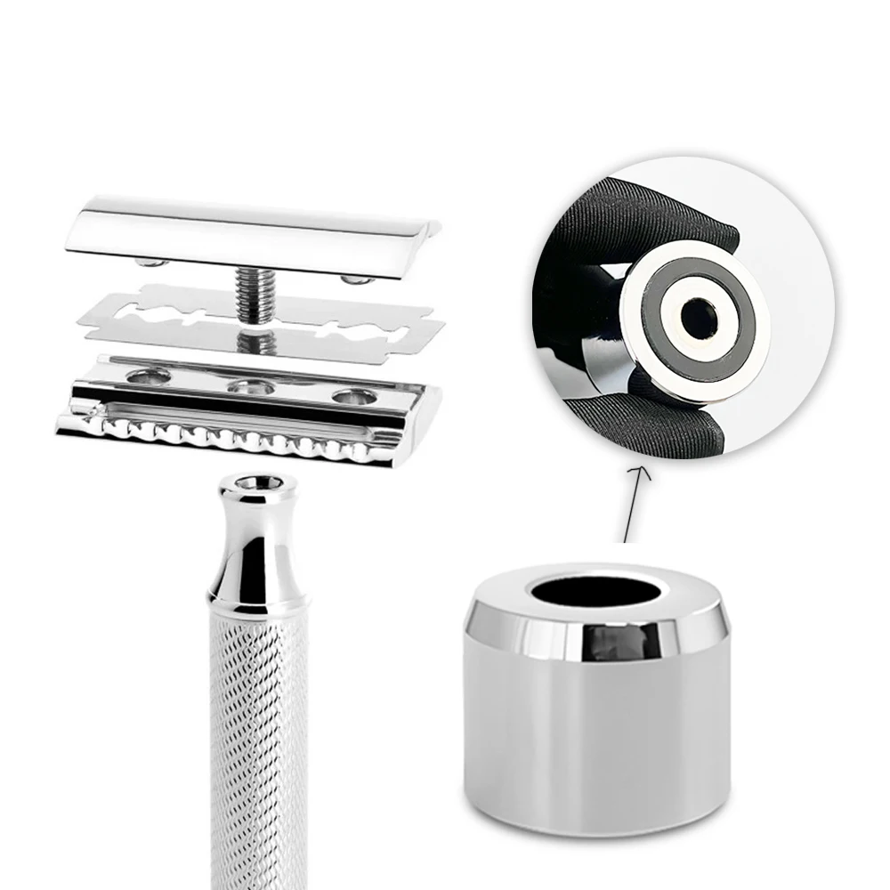 Shavcooo SS100 Stainless Steel Safety Razor for Man Double-edged Oneblade Shaver with Stand & Travel Box Holiday Gifts for Men