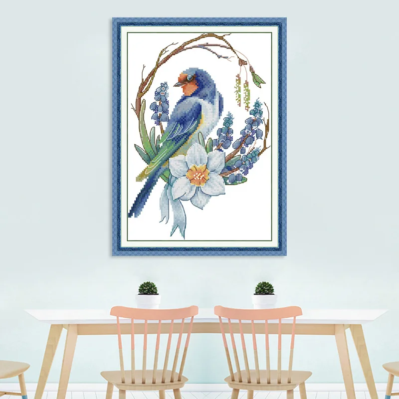 

Набор для вышивки крестом Joy Sunday с предварительной печатью, легкий узор, набор для вышивки из штампованной ткани Аиды, венок из птицы