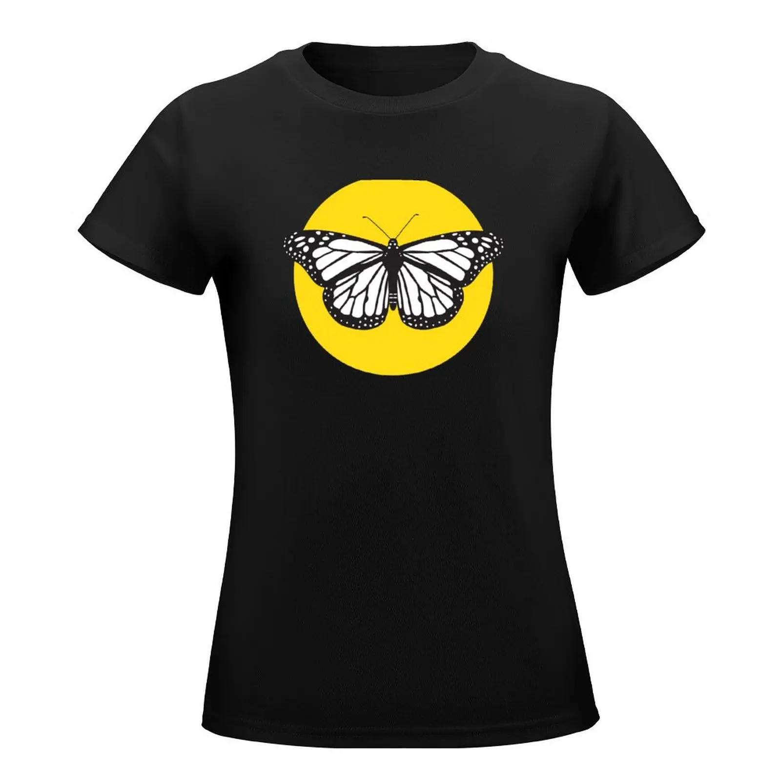 Monarch-T-Shirt ample surdimensionné pour femme, 56.flies en noir, blanc et jaune, haut mignon pour l'été, médicaments, pensionshirts