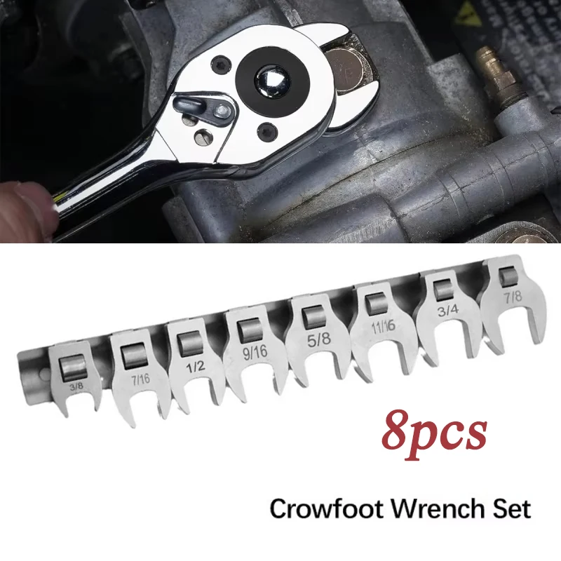 

8pcs 3/8'' Interchangeable Crowfoot Wrench Head Imperial Quick Opening Spanner Combination Tool Kits For Ratchet Torque Wrench