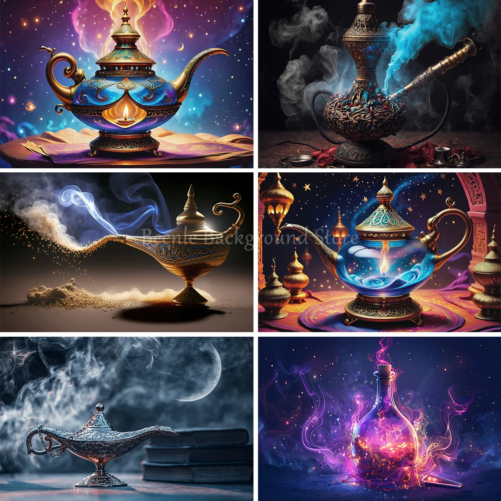 Beenle Aladdin's Genie Lamp Magic Smoke Photo Background Custom Birthday Baby Shower Party Decoration Poster Photocall Backdrop