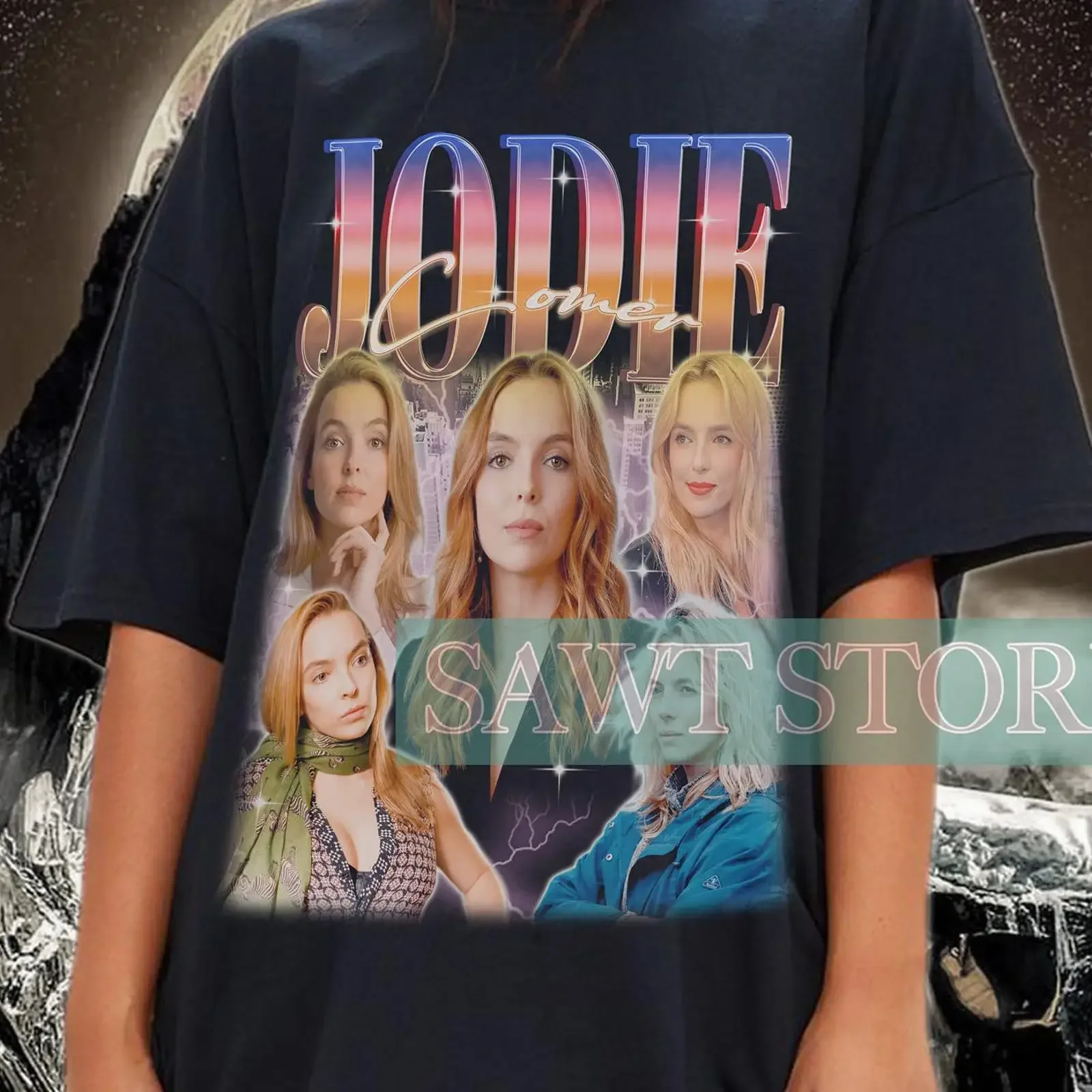 Vintage 90s Retro Jodie Comer Homage T Shirt Actress Fan Casual Merch  vintage Washed streetwear homme Stretched
