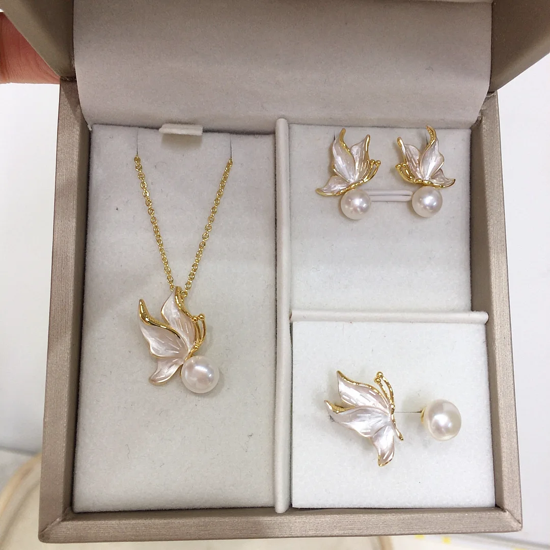 Grade 5A Natural Freshwater Pearl Pendant Earrings Ring Dance Skirt Suit Seashells Small Skirt Pearl Suit