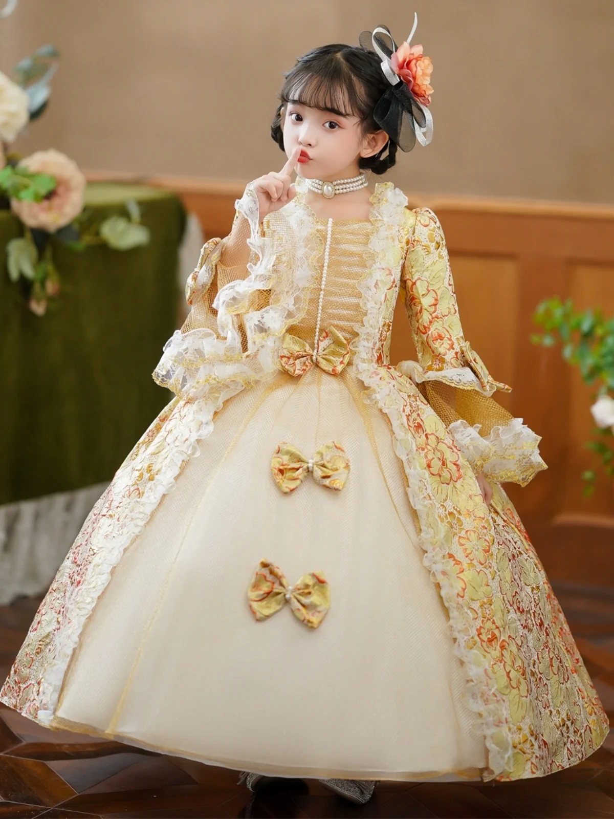 

Cosplay Lolita Rococo Victorian Princess Costume Kid's Dress Outfits Costume Golden Vintage Cosplay Party Birthday