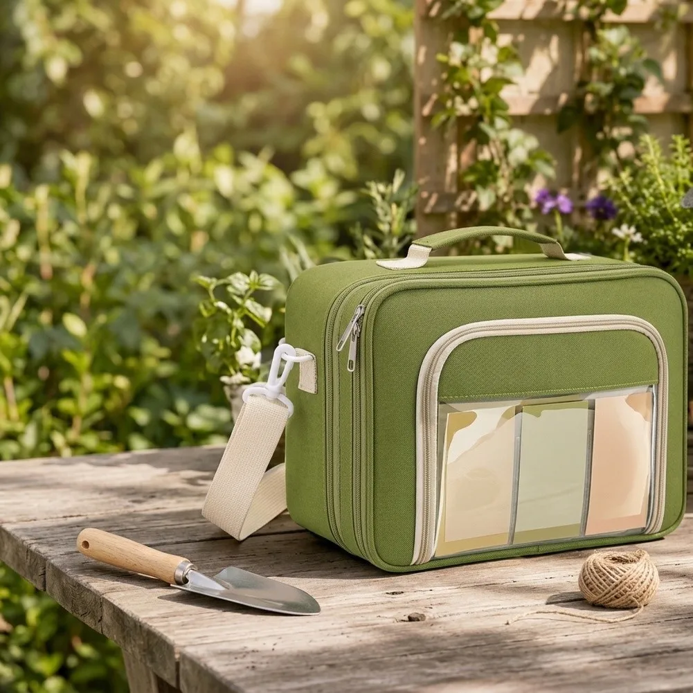 Floral Grains Organizer Binder with 20 Labeled Envelopes Sturdy Polyester Build and Secure Two-Way Zipper for Garden Use