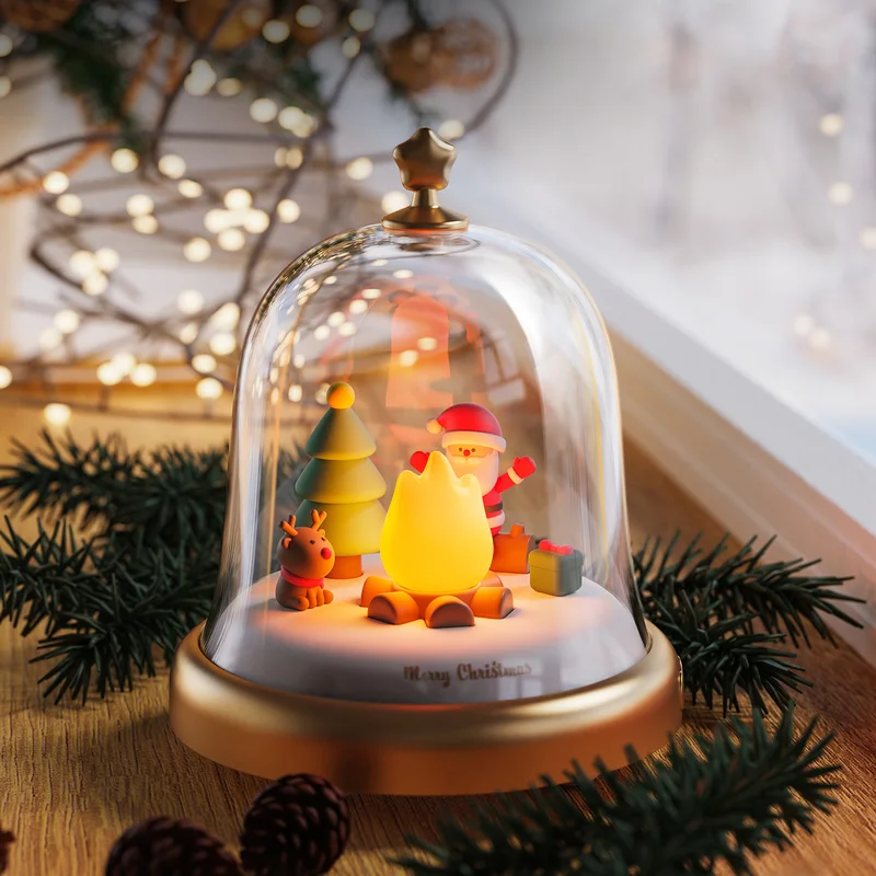 Bluetooth-Musik-Nachtlicht-Ornament, Serie für kleine Mädchen, Weihnachtsserie, mit Flammenatmosphäre, Spieluhr-Funktion, ideales Geschenk