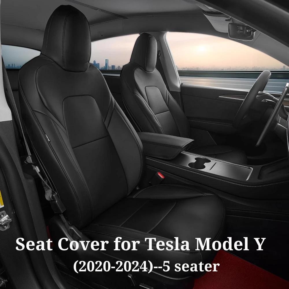 

Полный комплект чехлов для сидений, подходит для 5-местного Tesla Model Y 2021-2024, чехол для салона автомобиля, усовершенствованное водонепроницаемое кожаное сиденье