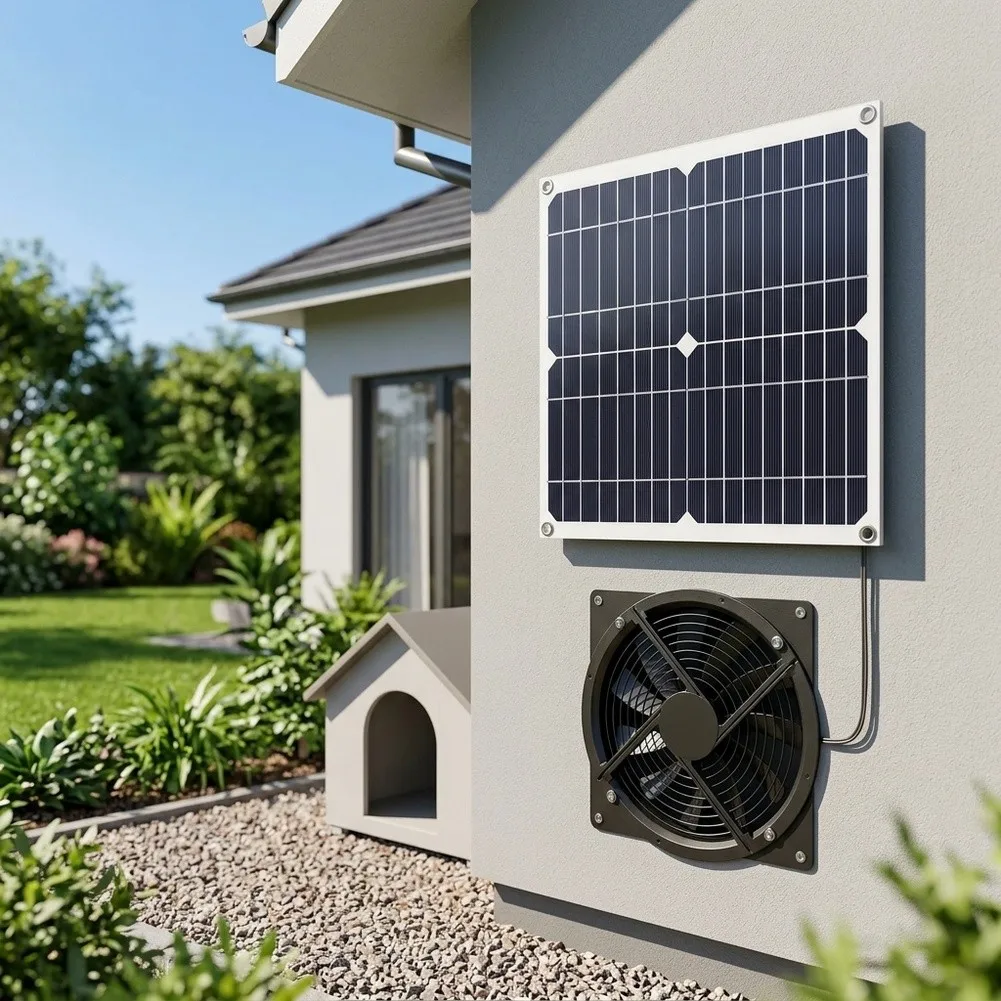 15W Solar Powered Ventilation Fan System with 10 Inch Circular Fan and Monocrystalline Panel for Indoor Airflow