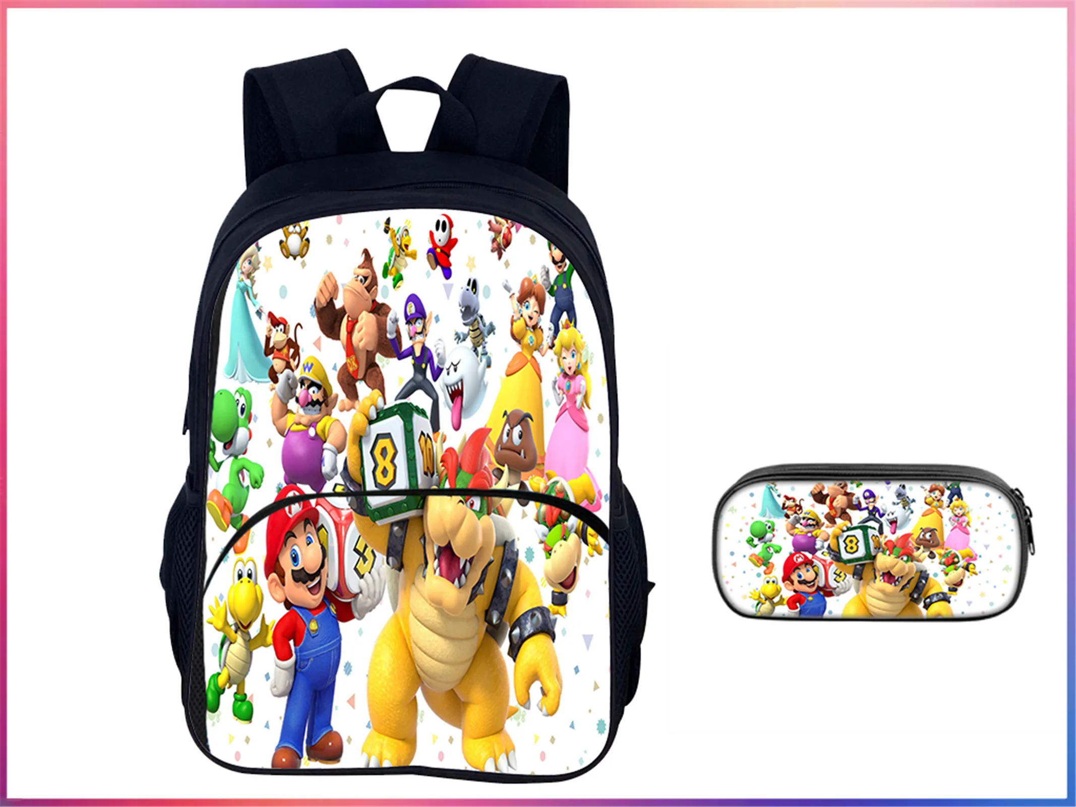 

Super Mario Unisex Boy Girl Multifunction Rucksack 2 in 1 Set-Water Proof Backpack with Pencil Box for School