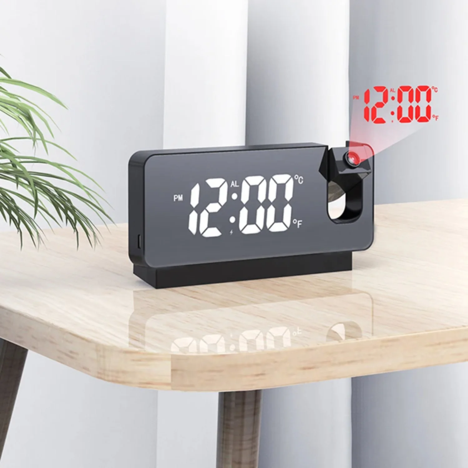 Projection Alarm Clock  Bedroom  Digital Clock Projection on Ceiling Wall Rechargeable Time Temperature Display Snooze