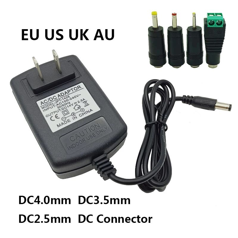 

DC 14V 1A Power Supply Universal 14V 2A Power Adapter Transformer 14V 2.5A Connectors DC4.0mm DC3.5mm DC2.5mm UK US AU EU Plug