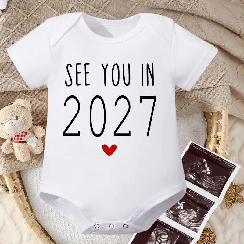 Newborn Baby Boys Girls Clothes See You in 2027 Letter Print Funny Short Sleeve Bodysuit Summer Romper Infant Onesies