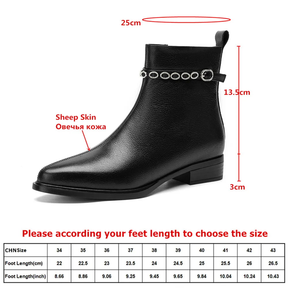 MILI-MIYA Women’s Soft Sheep Skin Pointed-Toe Square-Heeled Casual Boots With Warm Fleece Lining Large Sizes 34–42 For Ladies